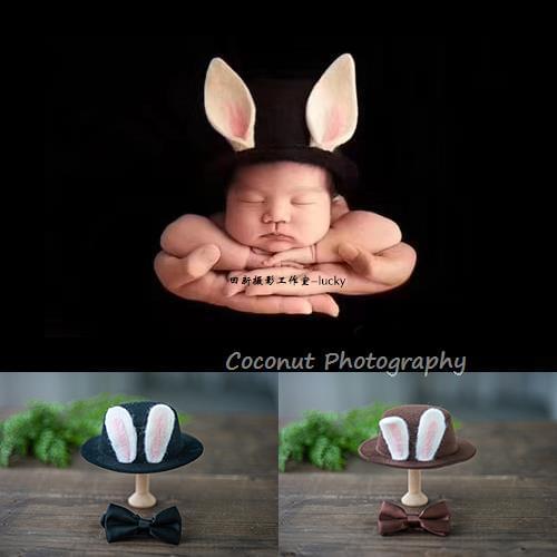 Coconut Newborn photography props Cute style newborn full moon Rabbit ears Mr. Rabbit hat and bow tie