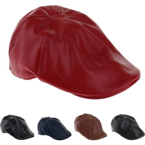Leather Newsboy Hat Cabbie Beret Painter Cap Ivy Ascot Beanie Hat Women Men