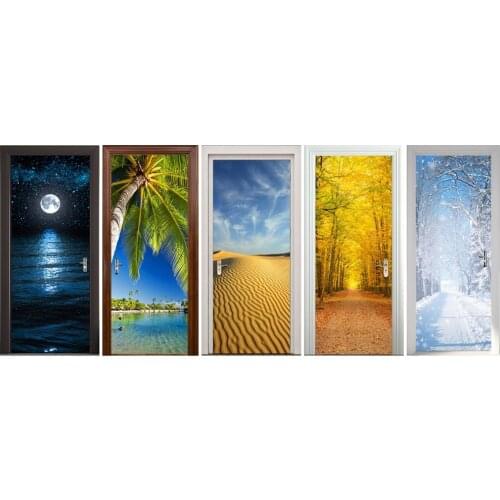 Creative DIY 3D Senery Wooden Steel Door Stickers Wallpaper Animal Horse Tiger Door Mural Decoration Large Subway Flag Poster