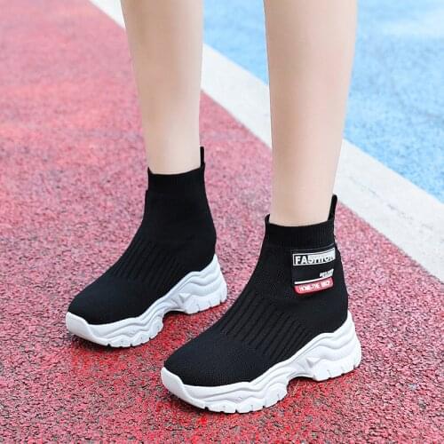 High-top Platform Sneakers Women Knitted Casual Shoes Woman White Black Sneakers Air Mesh Chunky Trainers Dad Shoes Women Shoes