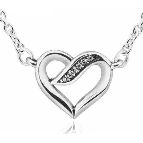 Ribbons of Love Pendants & Necklaces for Women Clear CZ 925 Sterling Silver Jewelry Women Choker Necklaces Heart Collier Jewelry