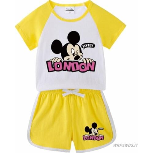 Disnye Mickey Summer Baby Boys Clothing Suit Girls Clothes Cartoon Printing Casual Outfits Boys Clothing 2-9Years