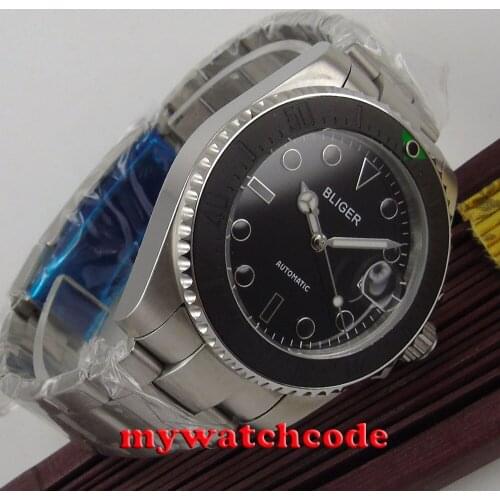 43mm Bliger black dial ceramic bezel sapphire glass automatic mens watch P166