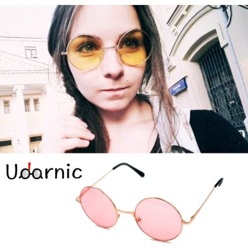 Sunglasses Pink Gold Lens Round Light Thin Leg Frame Retro Punk Circle Men Women Glasses Vintage 030-263