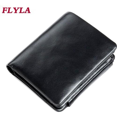 RFID Protection Mens Leather Wallet Retro Oil Wax Multifunctional Large Capacity Double Zipper Coin Purse Wallet