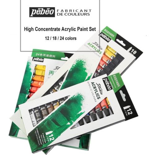 12ML Pebeo High Concentrate Acrylic Paint set 12/18/24 colors Painting Watercolor Paints Tube Art Pigment DIY Artist Supplies