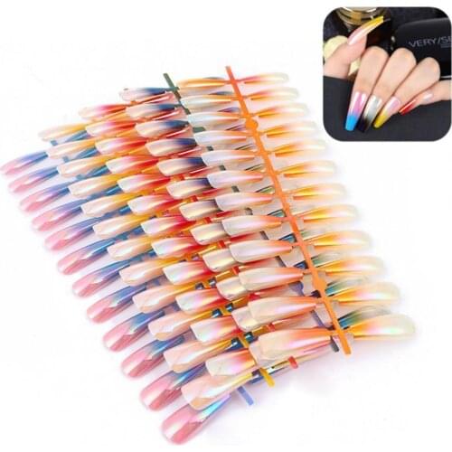 1 Set Coffin Fake Nails Kit Gradient Glossy Manicure Salon DIY Decoration Ballerina Fake Nails Kit for Salon