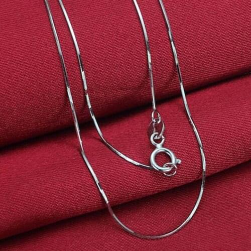 Real 18k White Gold Chain Women Luck Snake Chain Link Necklace 0.6mmW 16-18inches
