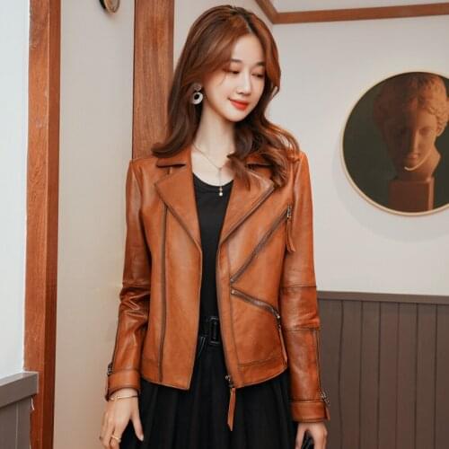 Genuine Leather Jacket Women Vintage Slim Short Real Sheepskin Coat Motorcycle Autumn Clothes Jaqueta Couro Feminina WPY3863