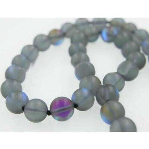 Natural 8mm Gray Gleamy Rainbow Moonstone Round Gemstone Beads Necklace 18" AAA