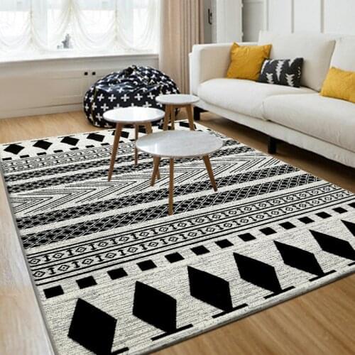 LIU Simple modern living room table sofa carpet decorative tatami bed bedroom rug black and white geometric mat 80*120cm