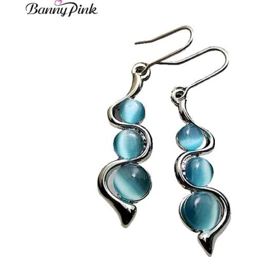 Banny Pink Chic Blue Cateye Beads Dangle For Women Chunky Wavy Pendant Drop Elegant Dress Earrings Brincos
