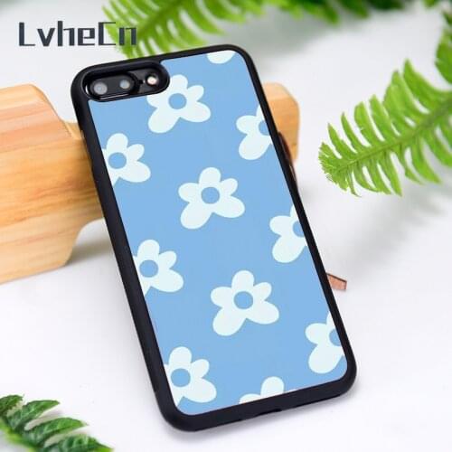 LvheCn Silicone Rubber Phone Case Cover for iPhone 6 6S 7 8 Plus X XS XR 11 12 Mini Pro Max Flowers Pattern Inspired Blue