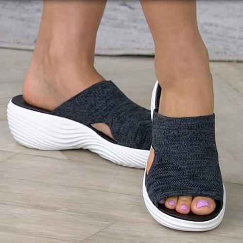 Summer Women Slippers Mesh Casual Open Toe Ladies Wedge Slides Soft Solid Color Slip-On Platform Beach Shoes for Women 2021 New