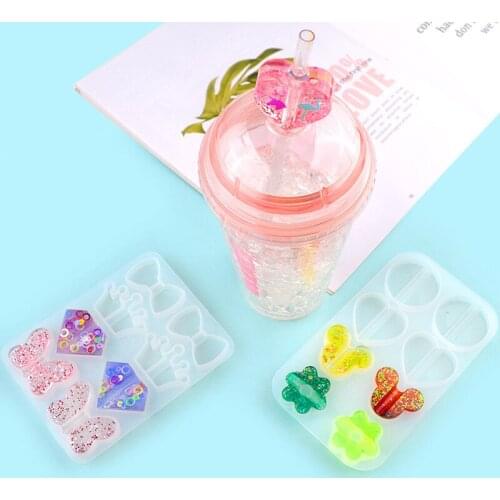 Straw Accessories Crystal Epoxy Mold For Handmade DIY Bear Diamond Butterfly Crown Silicone Resin Mould Straw Decorations Making