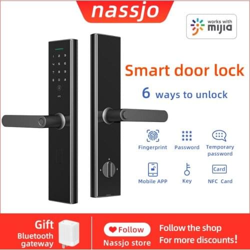 Nassjo Smart Biometric Fingerprint Door Lock Mijia Mihome APP Home Security Digital Password Lock Intelligent Electronic Lock