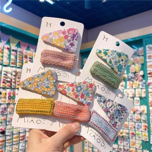 Floral Print Hairpin For Girls Knit Hair Accessories Set Lovely Kids Hair Styling Tools Baby Clip Hair Clips Barrettes Headdress