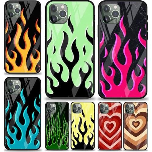 Cool green flame for Apple iPhone 12 Pro Max Mini 11 Pro XS Max X XR 6S 6 7 8 Plus Luxury Tempered Glass Phone Case