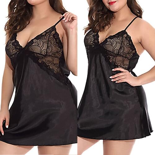 2021 Women Sexy Home Wear Petticoat, Plus Size Sexy See-Through Straight Dress See-Through Lace Bra Nightdress and Thong