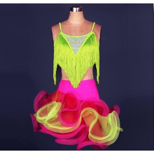 2021 New Adult Latin dance costumes sexy spandex tasses sleeveless latin dance dress for women latin dance competition dresses