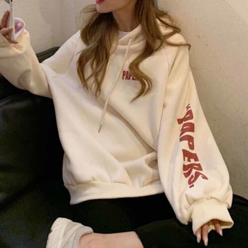 Spring Autumn Harajuku letter fashion plus size Ulzzang female long-sleeved hip-hop O-neck Vintage casual Hooded sweatshirt