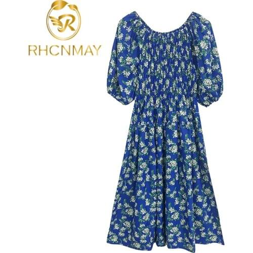 Summer 2021 New Fashion Women Sexy Slash Neck Print Chiffon A-line Dress Lady Elegant Vintage Clothes Vestidos