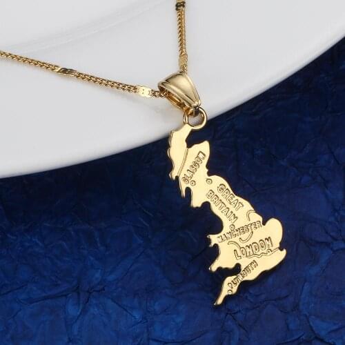 Gold Color United Kingdom Map Pendant Necklace British Northern Ireland Charm Jewelry