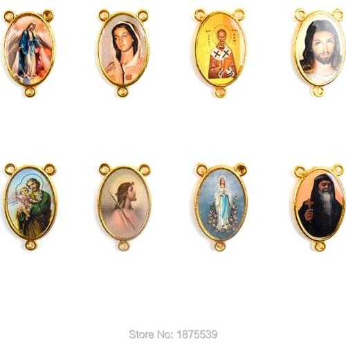 Gold Rosary Center Color Saint Figures Jesus Mary Lourdes