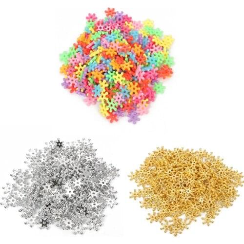 100-500Pcs 6/8/10/12mm Mixed Golden Silvers Snowflake Shape Bead Loose Acrylic Bead For Jewelry Making DIY Bracelet Handmade