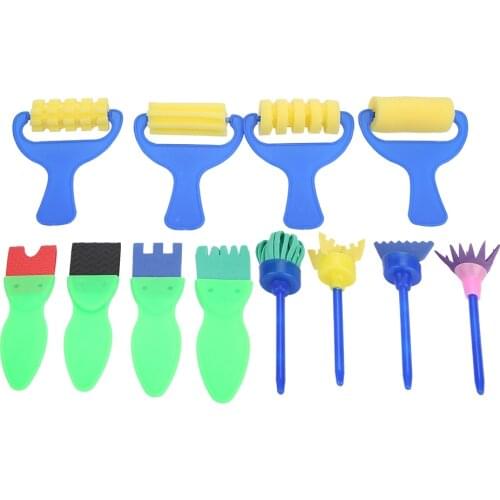 12pcs Kids Painting Supply Brushes Sponge Paint Roller Brush Toy Drawing Set for Child Play