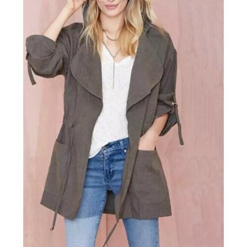 2019 Autumn Womens trench coat oversize Slim Fit Belt trench Vintage Casual Washed Outwear Belt Adjustable Waist street wear
