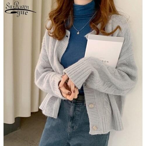 2021 Autumn Winter Thicken Long Sleeve Vintage Sweater Coat Cardigan Women Sweater Plus Size Casual Knitted woman sweaters 11655