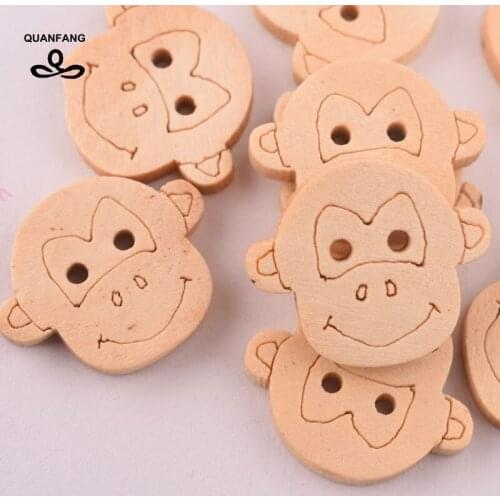 QUANFANG 30pcs 2 hole wooden button monkey pattern DIY scraping quilting sewing, decorative crafts home decoration