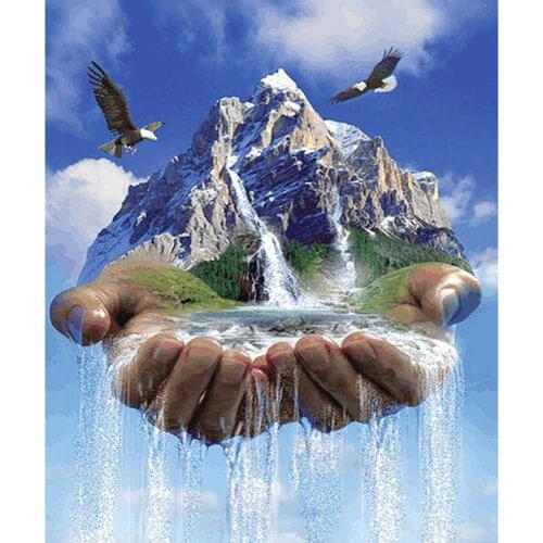 5D Diy diamond painting cross stitch Mountain Waterfall Hands Full Square Diamond embroidery Needlework Rhinestone Mosaic Crafts