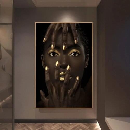 African Woman Art With Gold Sexy Lips Canvas Paintings On The Wall Art Posters And Prints Black Girls Art Pictures Home Decor