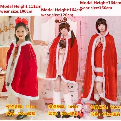 Velvet Hooded Cape Cloak Santa Cosplay Christmas Costumes Fancy Women Carnival Party Clubwear Winter Warm Girls New Years Suit