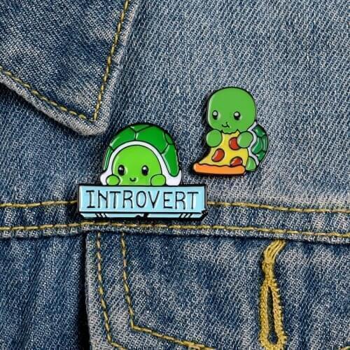 Introvert Tortoise Love Pizza Pins Cartoon Enamel Pins Brooches Badges Denim Clothes Bag Pins Gift for Kids Friends Wholesale