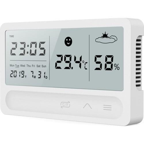 Electronic Digital Temperature Humidity Meter Digital LCD Touching Screen Weather Clock Temperature Humidity Monitoring Meter