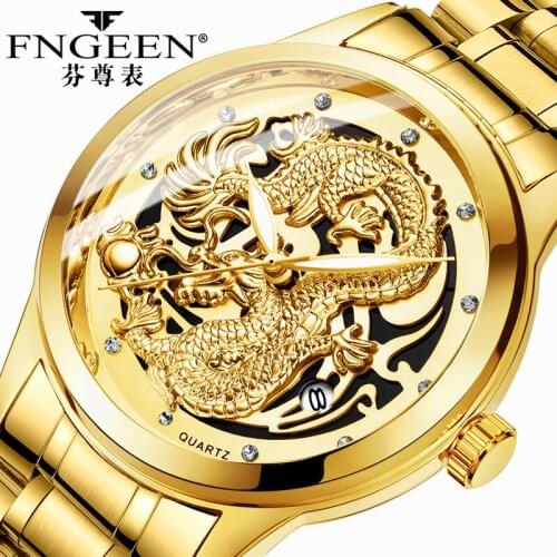 FNGEEN Watch Non Automatic Wristwatch Steel Waterproof Clock Male Hour Date Hodinky Quartz Gold Mens Watch Relogio Masculino