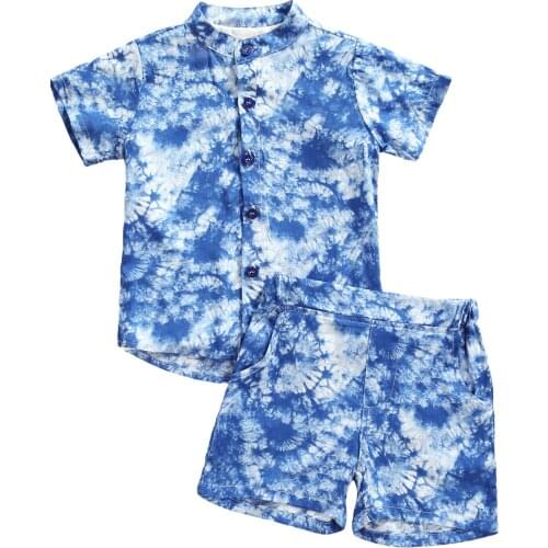 1-5Years Casual Kids Baby Boy Tie Dyed Outfits Summer Three Pieces Short Sleeve T-Shirt+White Tees+Shorts Boys Beach Clothes Set