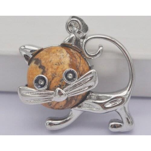Picture Stone GEM Pendant Lovely Cat Animal Jewelry S3240