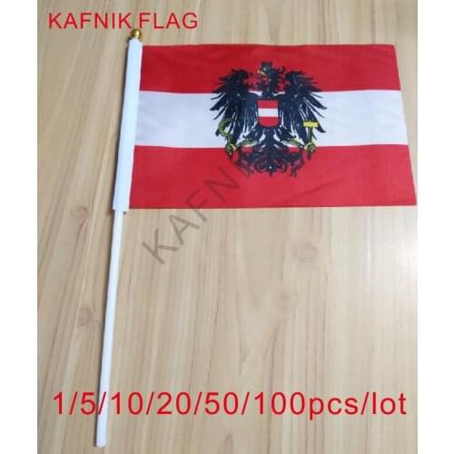 KAFNIK ,10/20/50/100pcs the Small Austria flag 14*21CM Austria Flag the hand national flag with Pole Handing flag drop shipping