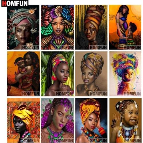 HOMFUN Rhinestone Painting Crystal Decor Diy Diamond Painting "African woman" 3D Cross Stitch Pattern Diamond Embroidery