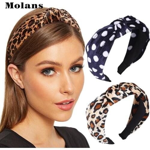 Molans Cotton Leopard Classic Hairband Hair Accessories Middle Cross Knitted Retro Hair Hoop for Women Girls Party/Photograph