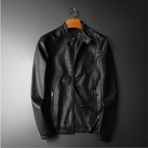 New High quality Mens PU Leather Jacket Motorcycle Stand Collar Zipper multi-pocket Clothing Male Fashion Coats Biker Outerwear