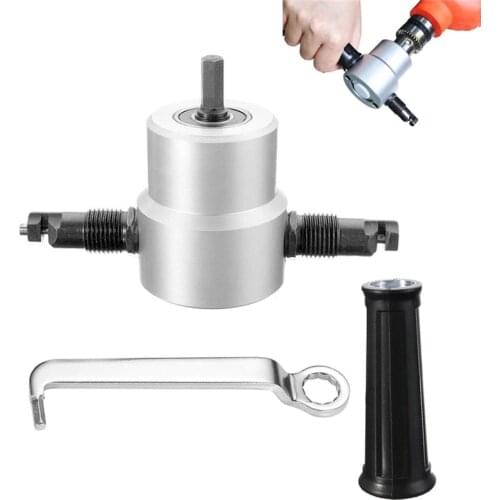 Multipurpose 360 Degree Double Head Sheet Nibbler Metal Cutter Power Drill Attachment Saw Cutter Woodworking Cutting Tools TP003