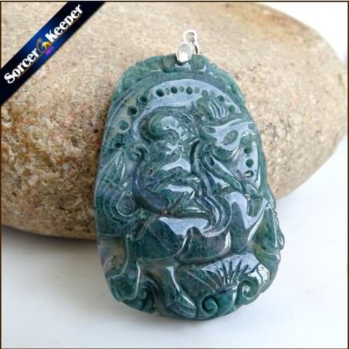 Hand Carved Brave Troops Animal Men Jewelry Natural Green Agates Stone Pendant Necklace Wholesale Crystal for Boys Gifts SS551