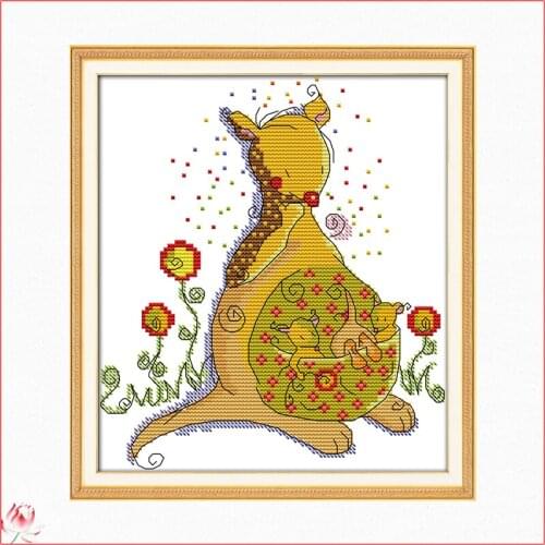Kangaroo Mother Cross Stitch Kit 14CT 11CT Canvas Printed Fabric Embroidery Kit DIY Needlework Sewing Set Home Deco Painting