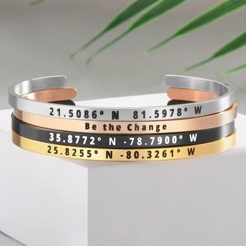 Customize Coordinate Stainless Steel 4mm Cuff Bangle Personalized Gifts For Family Friendship