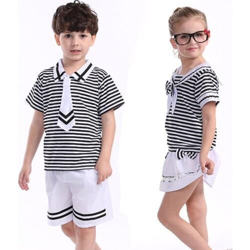 Newest Kids Kindergarten Uniform Children Short Sleeve School Uniform Students Sailor Wear Boy Sailor Suit Child Navy Wear D0544